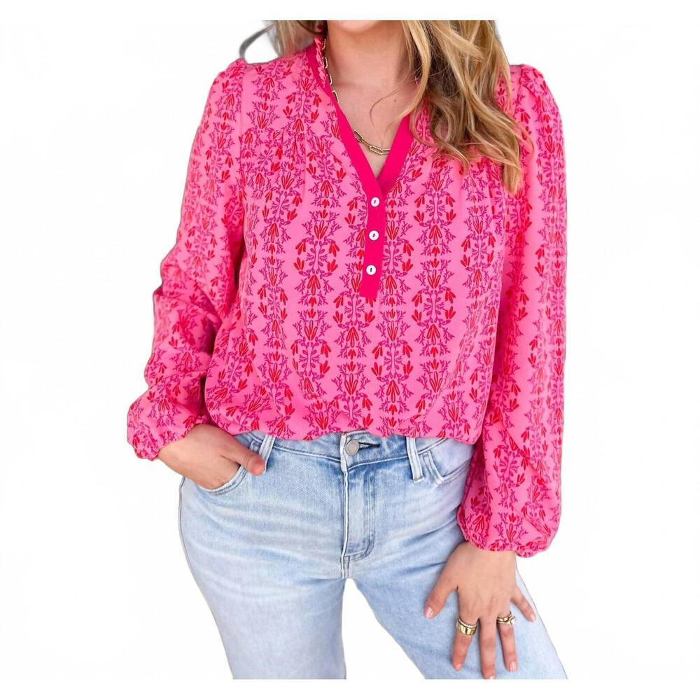 NEW MARY SQUARE gianna v-neck top in heirloom pink vine
